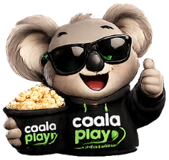 Mascote da Coala Play com pipoca