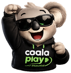 Mascote da Coala Play comemorando